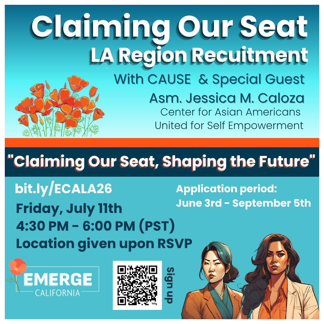 Join Emerge California &amp; CAUSE for
 “Claiming Our Seat in the Los Angeles Region”
Are you ready to lead? Emerge California is recruiting women who are ready to step into their power and run for office. Sign up here: bit.ly/ECALA26