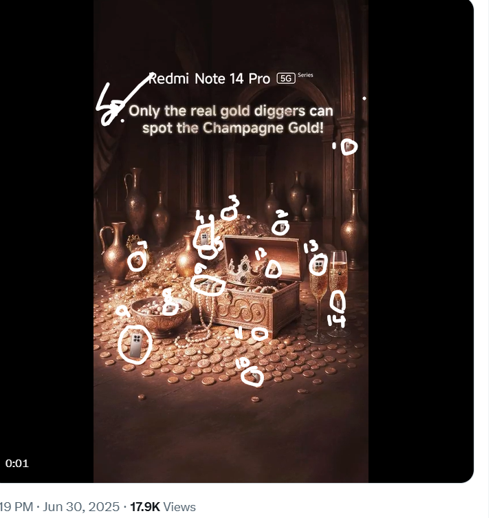 mysterioussu's tweet photo. @RedmiIndia Spotted and marked 14 Champagne Gold phones
#ChampagneGold #RedmiNote14ProSeries
@RedmiIndia
@prashpatel_
@Kinjal__01
@GoldQueenie4
@Aishwarya_NK
@sengodan4 https://t.co/T0T4kvzT9O