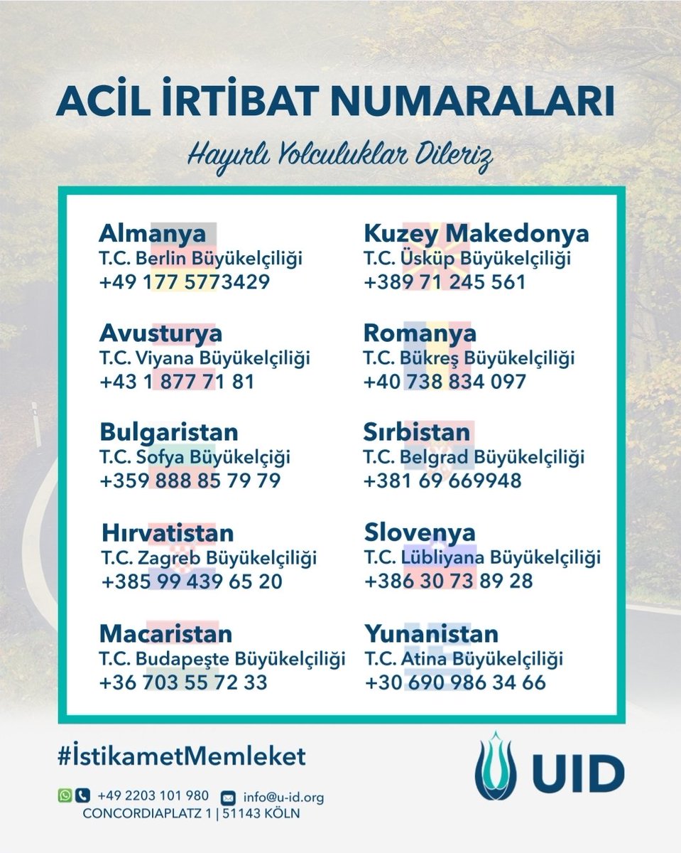 Sıla-i rahim amacıyla anavatana doğru yola çıkan Avrupalı Türklere en içten selamlarımızı sunuyoruz.

Seyahatinizin sağlıklı ve güvenli bir şekilde geçmesi adına bazı hususları önemle hatırlatmak isteriz:

• Lütfen emniyet kemerinizi mutlaka takınız.
• Hız kurallarına riayet