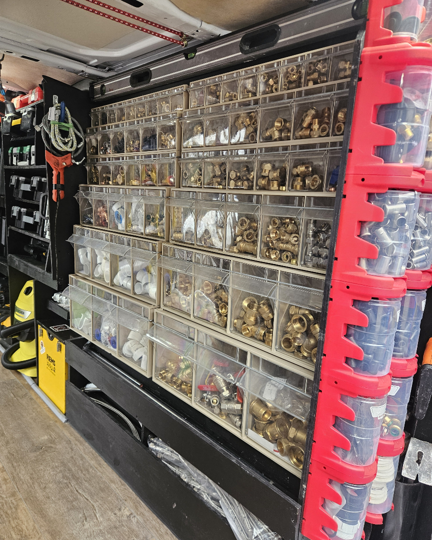 Plumbers know: time saved is money earned. 💧

Our Tilt Bins keep everything in place while you’re on the move — even on the bumpiest roads.
✔️ See-through fronts
✔️ Snap-shut lids
✔️ Stackable, durable, ready to work

#vanstorage #plumbing #organisation