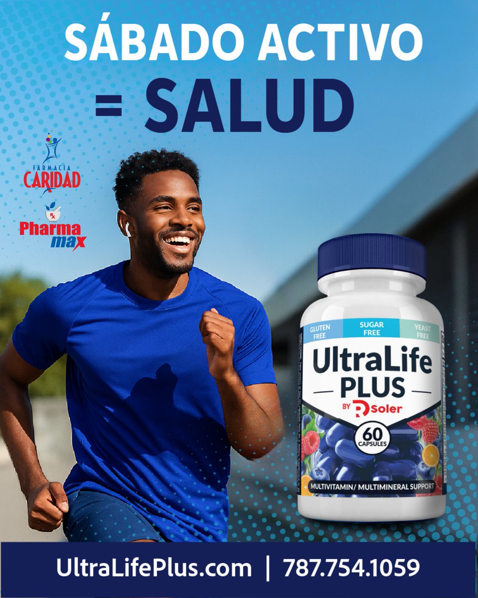 Jugando Pelota Dura🇵🇷 (@jugandopelotapr) on Twitter photo Sábado activo = salud para todo el cuerpo
Aprovecha tu fin de semana para moverte, respirar aire libre y recargar energías.
Con UltraLife PLUS, acompañas tu esfuerzo con nutrición de verdad.
📍 Disponible en @farmaciacaridad | @pharmamax_pr y Clínicas Médicas Dr. Soler
🌐 Sábado activo = salud para todo el cuerpo
Aprovecha tu fin de semana para moverte, respirar aire libre y recargar energías.
Con UltraLife PLUS, acompañas tu esfuerzo con nutrición de verdad.
📍 Disponible en @farmaciacaridad | @pharmamax_pr y Clínicas Médicas Dr. Soler
🌐