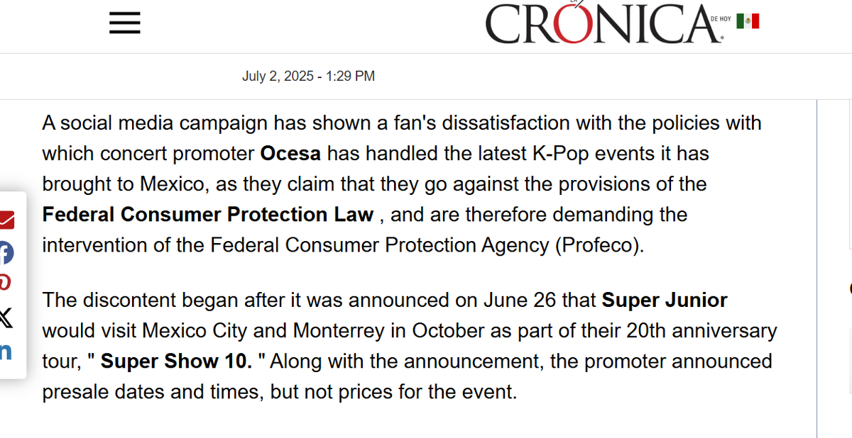 sujusapphire59's tweet photo. CRONICA  |  'Ocesa accused of violating the Federal Consumer Protection Law'  |  By Diana Chávez Zea    June 30, 2025

'Super Junior fans are demanding safe conditions, fair prices, and advance announcement of ticket prices from the promoter ahead of Super Show 10 scheduled for October.'
https://t.co/aL9wBueHFy 

No Prices, No Buying
#ProfecoDefiendeLosDerechosDeELF #OcesaAnunciaPreciosSS10