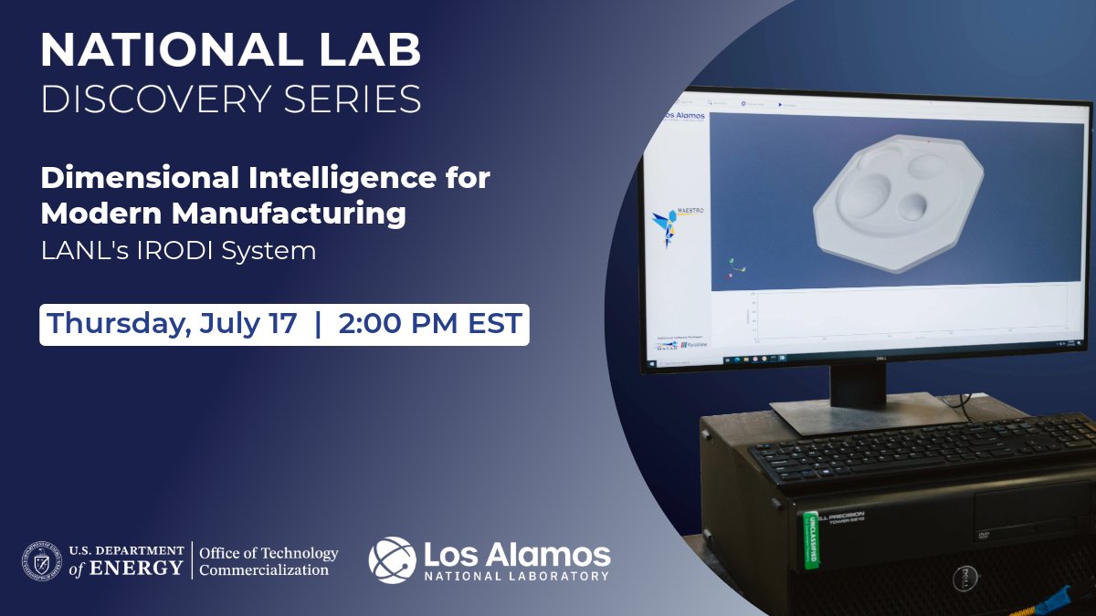 OTCatDOE's tweet image. Streamline your inspections. Strengthen your edge.
Join the National Lab Discovery Series webinar featuring @LosAlamosNatLab's IRODI system on July 17 to see how intelligent, real-time dimensional inspection can transform manufacturing.
🔗 bit.ly/44ueIpq