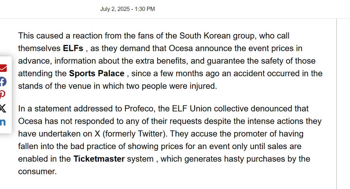 sujusapphire59's tweet photo. CRONICA  |  'Ocesa accused of violating the Federal Consumer Protection Law'  |  By Diana Chávez Zea    June 30, 2025

'Super Junior fans are demanding safe conditions, fair prices, and advance announcement of ticket prices from the promoter ahead of Super Show 10 scheduled for October.'
https://t.co/aL9wBueHFy 

No Prices, No Buying
#ProfecoDefiendeLosDerechosDeELF #OcesaAnunciaPreciosSS10