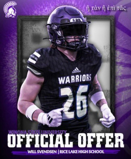 Will Svendsen (@willsvendsen) on Twitter photo Very excited to receive my 5th D2 offer from Winona State University! Thank you to <a href="/CoachOBrien_/">Kevin O'Brien</a> and <a href="/CoachCosgrove18/">Charlie Cosgrove</a> for this opportunity!
<a href="/PrepRedzoneWI/">Prep Redzone Wisconsin</a> <a href="/OJW_Scouting/">PrepRedzone Oliver</a> <a href="/MJ_NFLDraft/">Mark Johnson</a> Very excited to receive my 5th D2 offer from Winona State University! Thank you to <a href="/CoachOBrien_/">Kevin O'Brien</a> and <a href="/CoachCosgrove18/">Charlie Cosgrove</a> for this opportunity!
<a href="/PrepRedzoneWI/">Prep Redzone Wisconsin</a> <a href="/OJW_Scouting/">PrepRedzone Oliver</a> <a href="/MJ_NFLDraft/">Mark Johnson</a>