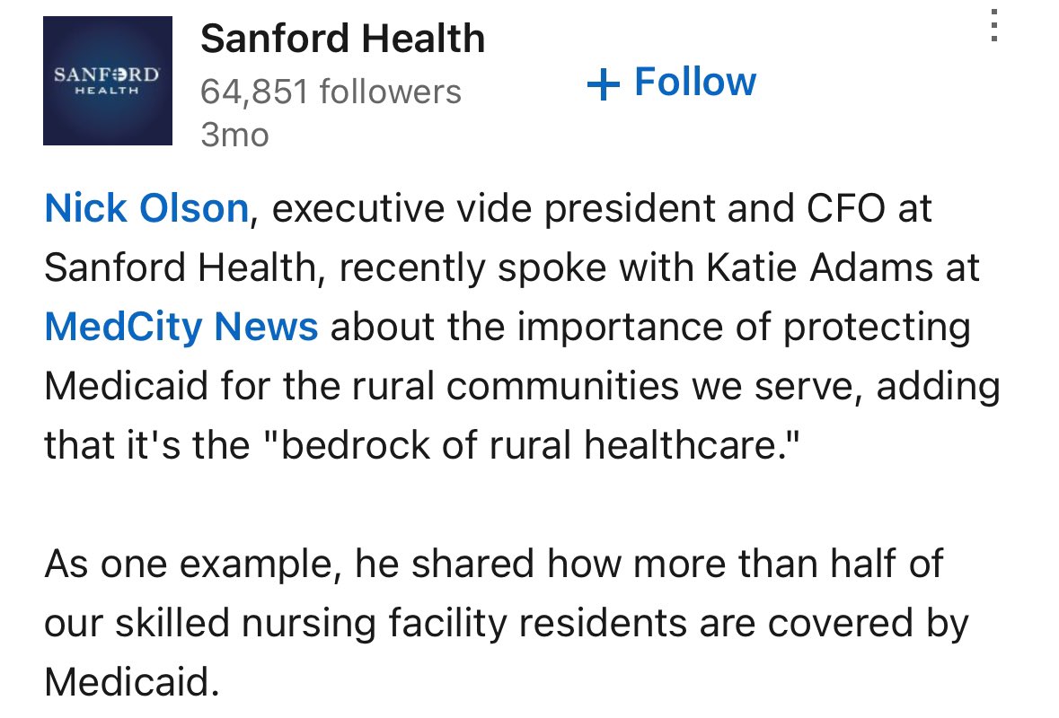 DFL_SD44's tweet photo. Michelle, your vote for the One Big Ugly Bill will harm the very hospitals, clinics, &amp; nursing homes you support in your district. Sanford agrees!

Stand up for Minnesotans &amp; support quality, accessible rural healthcare by voting against the bill. 
@FischbachMN7  @RepFischbach https://t.co/ADMGwPBn7e