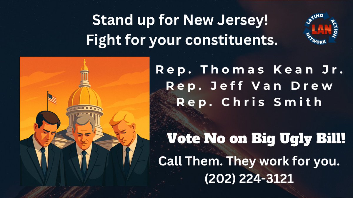 LATINOACTION's tweet image. "Big Beautiful Bill" = NJ will lose $3.6 billion annually in federal Medicaid funding, nearly 25% of its expected allocation. This reduction threatens healthcare access for hundreds of thousands of residents and strains hospitals, especially those serving low-income populations