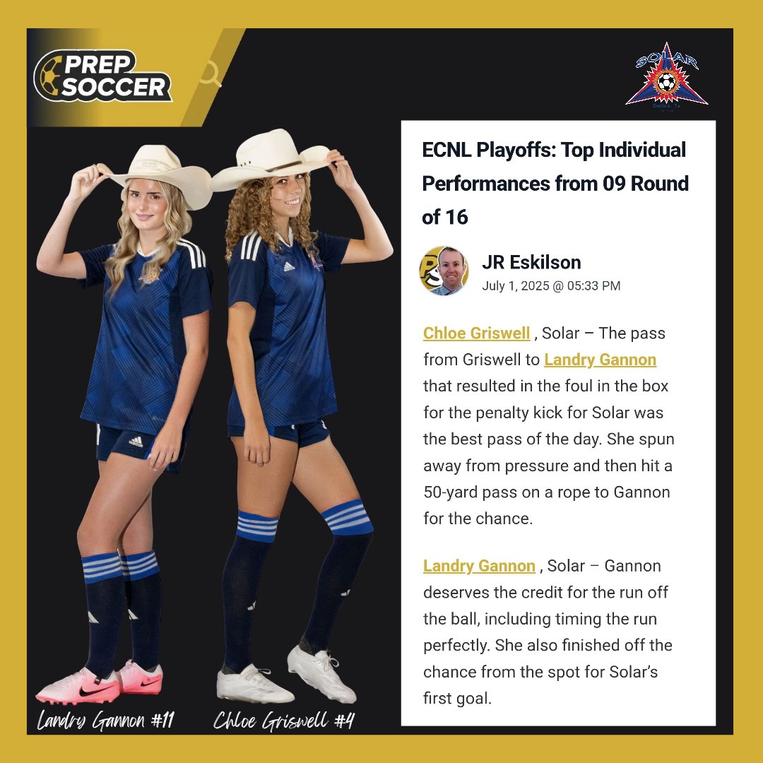 Thank you <a href="/PrepSoccer/">Prep Soccer ⚽️</a> and <a href="/JREskilson/">J.R. Eskilson</a> for highlighting our Midfielders  <a href="/LandryGannon/">Landry Gannon</a> &amp; <a href="/griswell_chloe/">Chloe Griswell</a> on their performance at the #ecnlgirlsplayoffs.