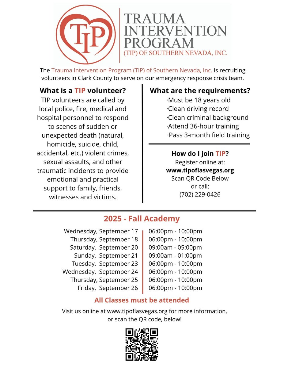 💔 No one should face tragedy alone.

TIP volunteers provide immediate, on-scene support for those experiencing trauma and loss. We're looking for caring, compassionate souls to join us.

🫶 Be a comforting presence when it’s needed most. Next training academy is this September!