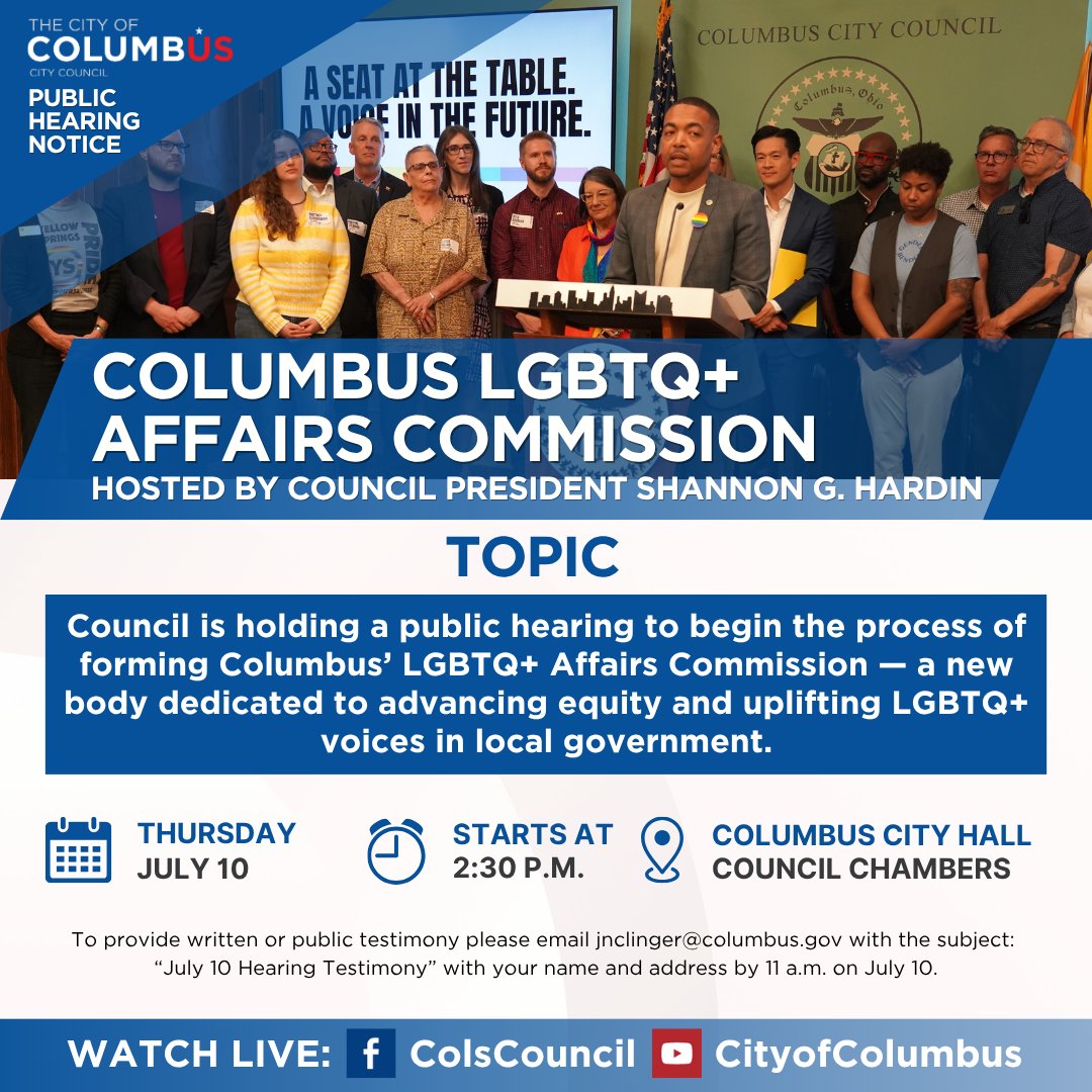 Columbus City Council (@columbuscouncil) on Twitter photo Council President <a href="/SG_Hardin/">Shannon Hardin</a> will host a public hearing as Columbus takes the next step toward launching its first LGBTQ+ Affairs Commission — built to elevate voices and shape inclusive policy. Council President <a href="/SG_Hardin/">Shannon Hardin</a> will host a public hearing as Columbus takes the next step toward launching its first LGBTQ+ Affairs Commission — built to elevate voices and shape inclusive policy.