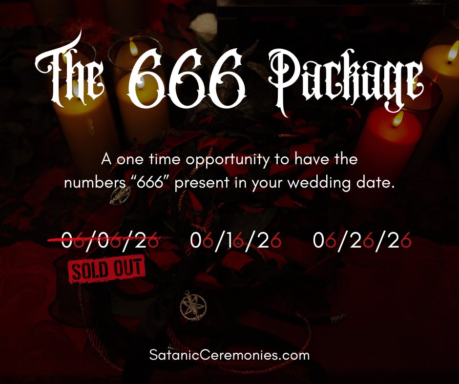 satanic_temple_'s tweet image. Lock in your 666 wedding date today.
satanicceremonies.com