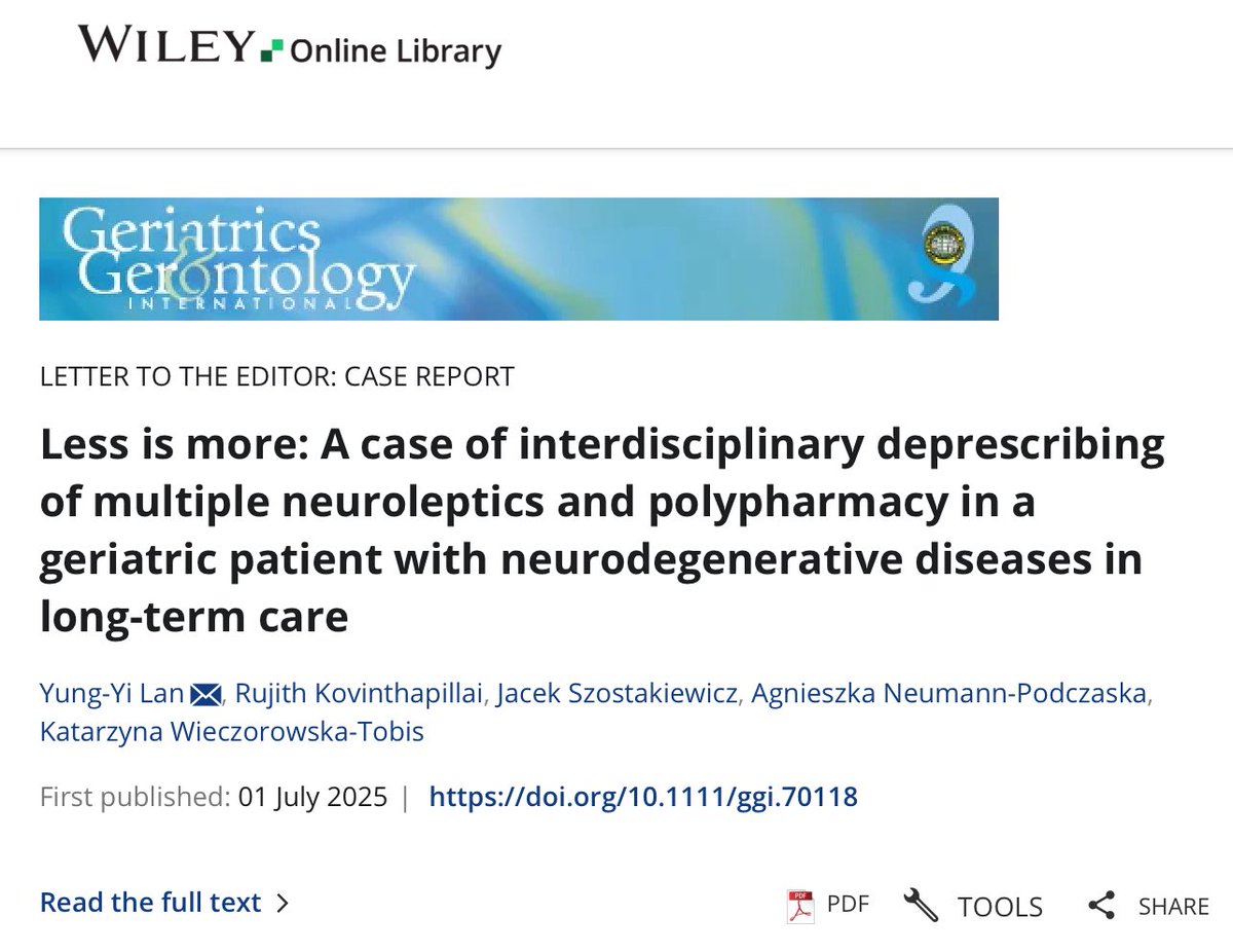CatDoesScience's tweet photo. 📢 New Publication! 🚨

A case where interdisciplinary deprescribing of neuroleptics led to better outcomes in a long-term care patient  💊🧠👵🏻
@NeumannPodczask @PUMS_tweets 

Give it a read: https://t.co/7EfSp6zha3

#Geriatrics #Deprescribing #Polypharmacy https://t.co/fN36YbzmJE