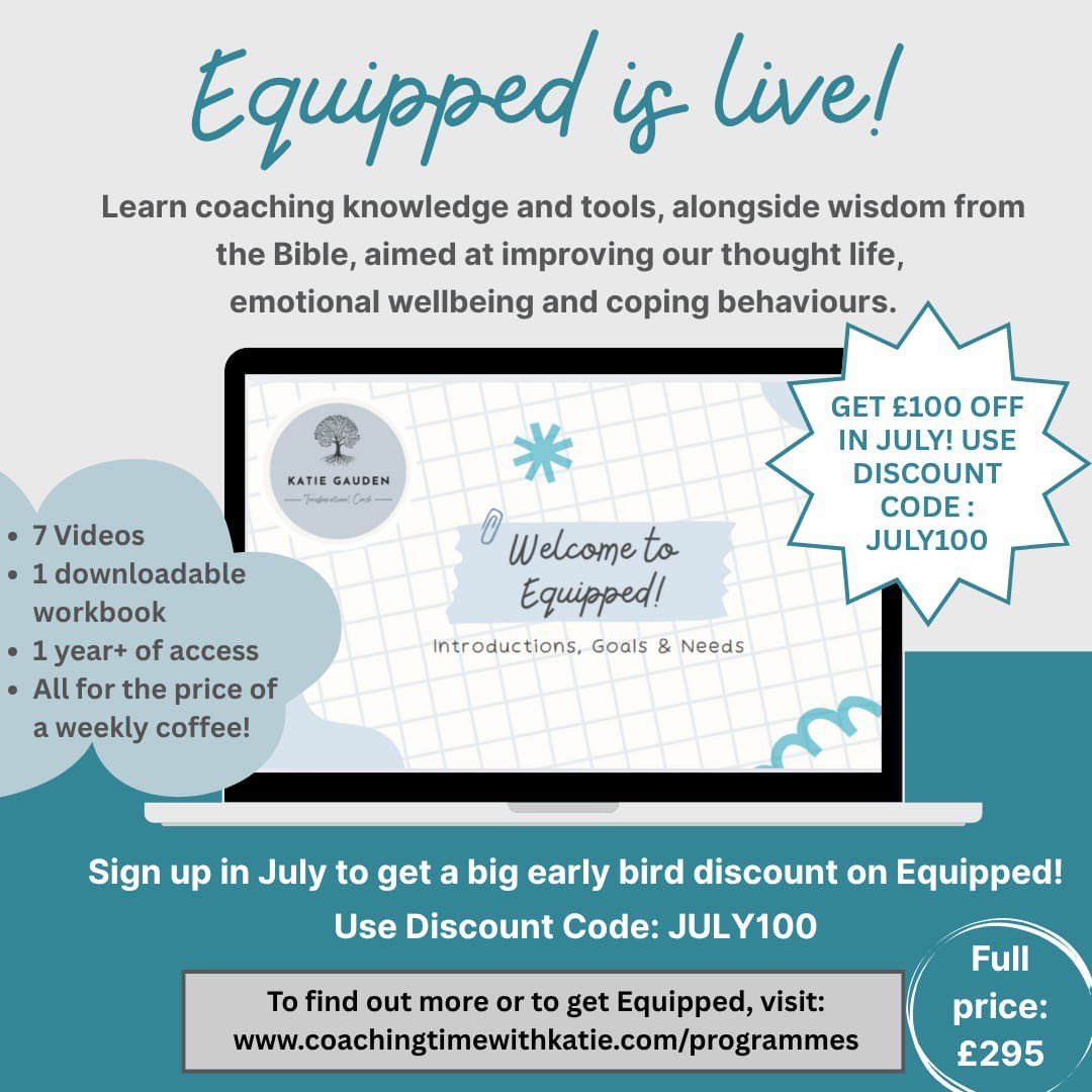 My very talented friend Katie is now enrolling for her coaching programme “Equipped for life” don’t miss the early bird offer this month! 

coachingtimewithkatie.com/programmes