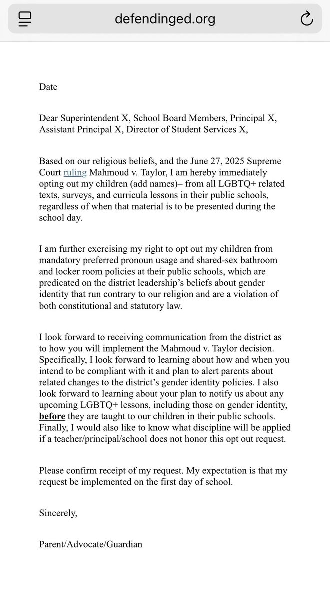 Paul Runko (@paulrunko) on Twitter photo đ¨SHARE with all parents you know! <a href="/DefendingEd/">Defending Education</a> has an opt out template for parents to opt out of LGBTQ+ related content in public schools in light of a recent SCOTUS decision. Fill it out and send to your school! đ¨SHARE with all parents you know! <a href="/DefendingEd/">Defending Education</a> has an opt out template for parents to opt out of LGBTQ+ related content in public schools in light of a recent SCOTUS decision. Fill it out and send to your school!