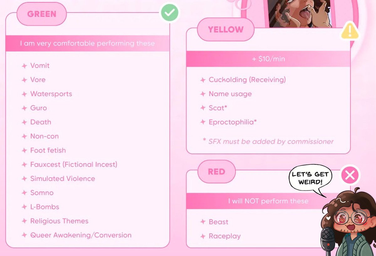 BillyYandereVA2's tweet photo. Just a reminder that c0mms r open and I absolutely LOVE bringing fantasies to life and am one of the most KINK-FRIENDLY male VAs out there. You will not find shame or judgement from me! 💕

Curious about something not listed? Let me know 💖

Can't wait to make you feel good! ✨ https://t.co/W0ET9JQqni