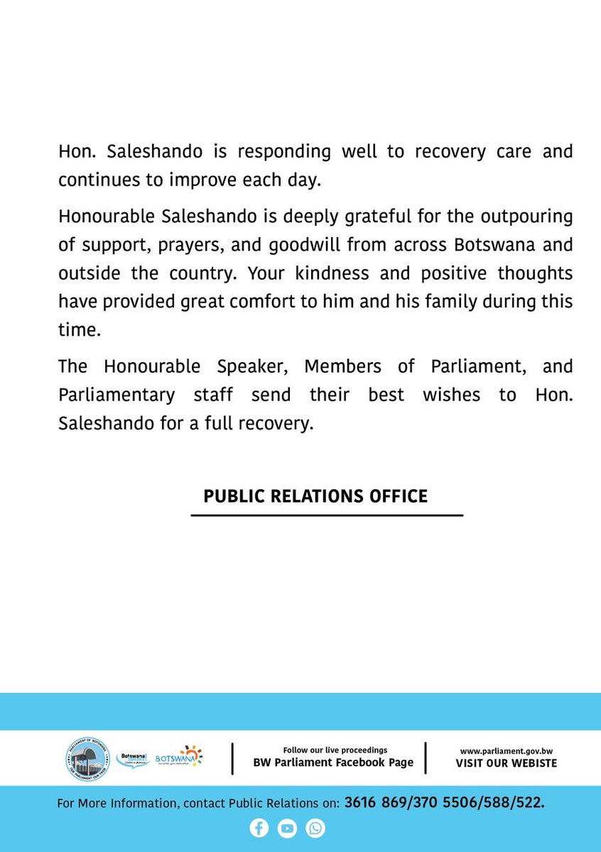 UPDATE - HONOURABLE SALESHANDO'S HEALTH