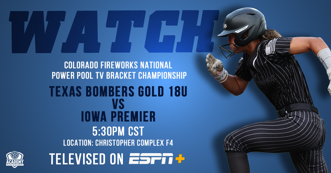 Bombers Fastpitch (@bombers_fp) on Twitter photo Texas Bombers Gold 18u will play Iowa Premier in the ESPN + televised Championship game for the National Power Pool TV Championship. Game time is 5:30pm CST today! #BlueBloods #bombernation Texas Bombers Gold 18u will play Iowa Premier in the ESPN + televised Championship game for the National Power Pool TV Championship. Game time is 5:30pm CST today! #BlueBloods #bombernation