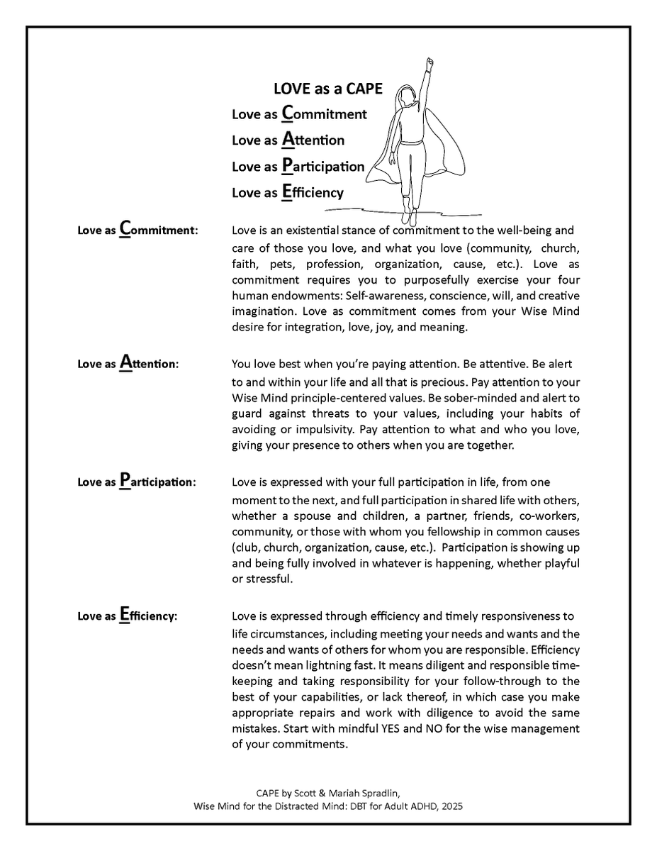 wisemindlife's tweet photo. #dbt4adhd New DBT tools for ADHD adults are on the way. Hereโs a peek at Love as a CAPE. We really do love our acronyms in the DBT world. May need to pare this down a little, but we shall see. Be mindful out there. Happy Wednesday. #dbt #dbskills #adhd #adhdadults #mindfulness #wisemind #love #community #TherapistsConnect