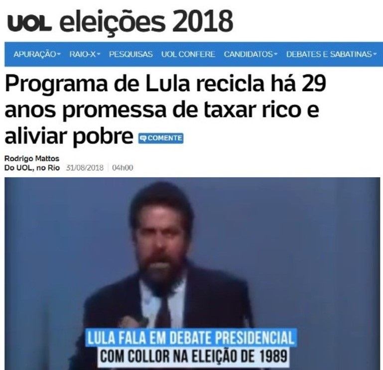 *Atualização: Lula recicla há 36 ANOS a promessa de taxar rico e aliviar pobre

a matéria é de 2018 👇