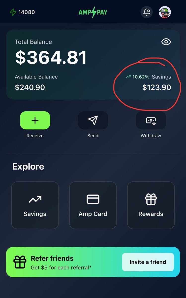 Anyone else notice the 30d avg yield in <a href="/GetAmpPay/">Amp Pay</a> just skyrocket over 10% 📈

Thank you <a href="/DeFiCarrot/">Carrot 🥕</a> for making saving my money easy with Amp ⚡️

Download and use ref code: Kyle 🤝