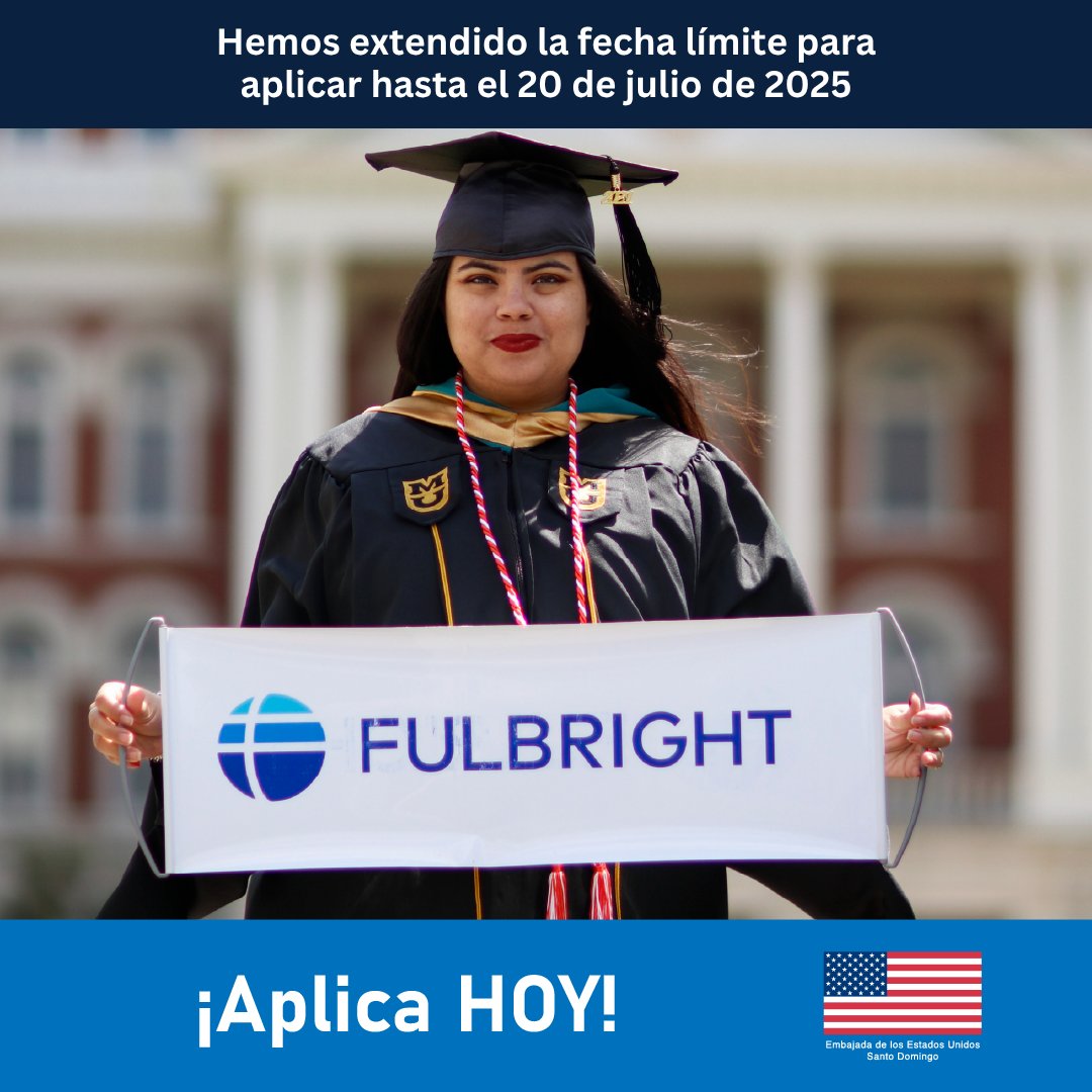 𝐁𝐮𝐞𝐧𝐚𝐬 𝐧𝐨𝐭𝐢𝐜𝐢𝐚𝐬🌟 ¡Hemos extendido la fecha de aplicación para el Programa de Maestrías y Doctorados Fulbright hasta el 20 de julio de este año! Aplica ahora y vive la experiencia de estudiar en los Estados Unidos. Conoce toda la información accediendo a: