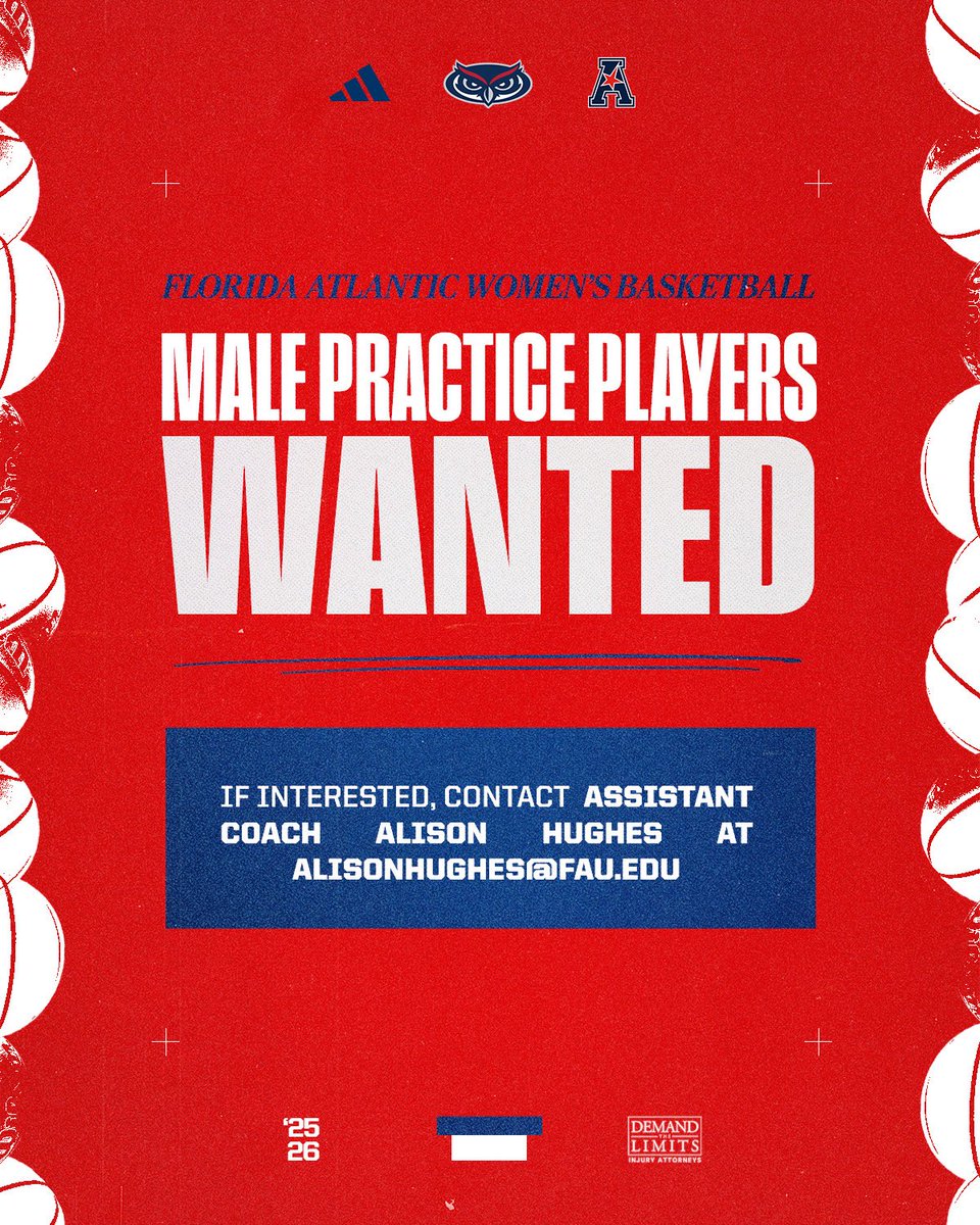 FAUWBB_Hoops's tweet image. We're looking for male practice players to join our 2025-26 squad!
If interested, contact Alison Hughes at alisonhughes@fau.edu!
#WIP🏝️