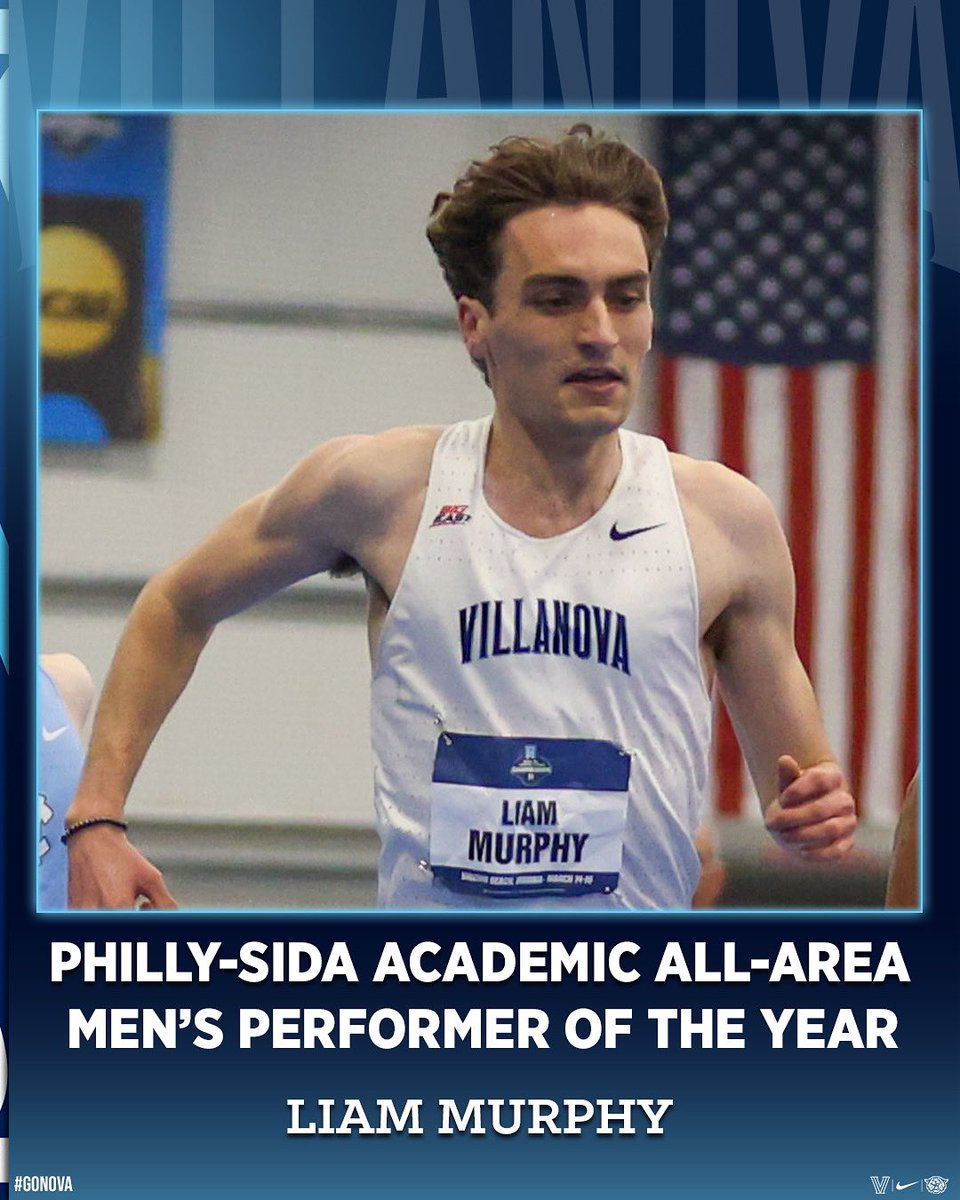 NovaTrackXC's tweet image. Top honors for Liam Murphy, as he is named the PhillySIDA Academic-All Area Men’s Performer of the Year! He is the third Villanova student-athlete and first from track & field to be the overall Men’s Performer of the Year! 🔵⚪️✌️