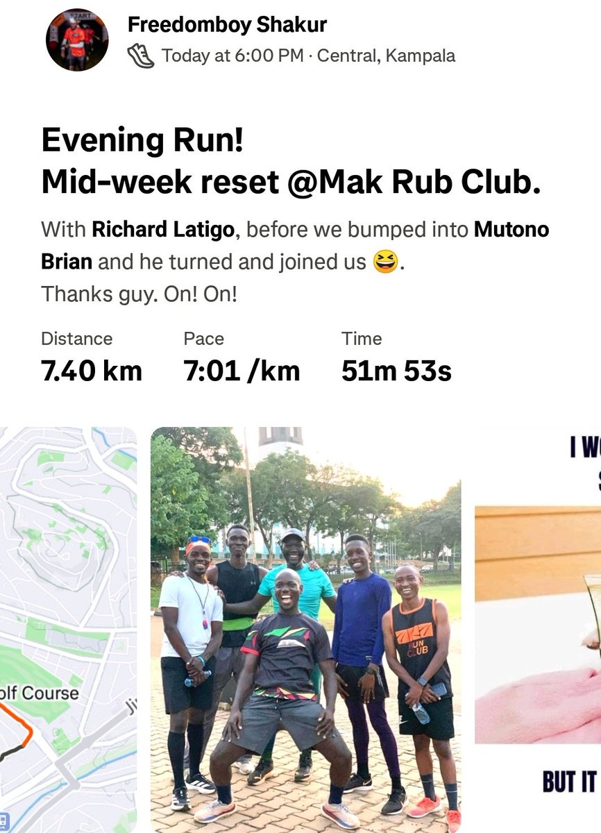 Freedomboy Shakur (@kawanguzishakur) on Twitter photo Here to tell you my friends that <a href="/MakRun_Ug/">Makerere University Marathon</a> Wednesday evening run is all you need for your Mid-week reset.
Thank you, <a href="/Latigork/">Latigo RK</a> <a href="/mutonobrian26/">MUTONO BRIAN</a> Here to tell you my friends that <a href="/MakRun_Ug/">Makerere University Marathon</a> Wednesday evening run is all you need for your Mid-week reset.
Thank you, <a href="/Latigork/">Latigo RK</a> <a href="/mutonobrian26/">MUTONO BRIAN</a>