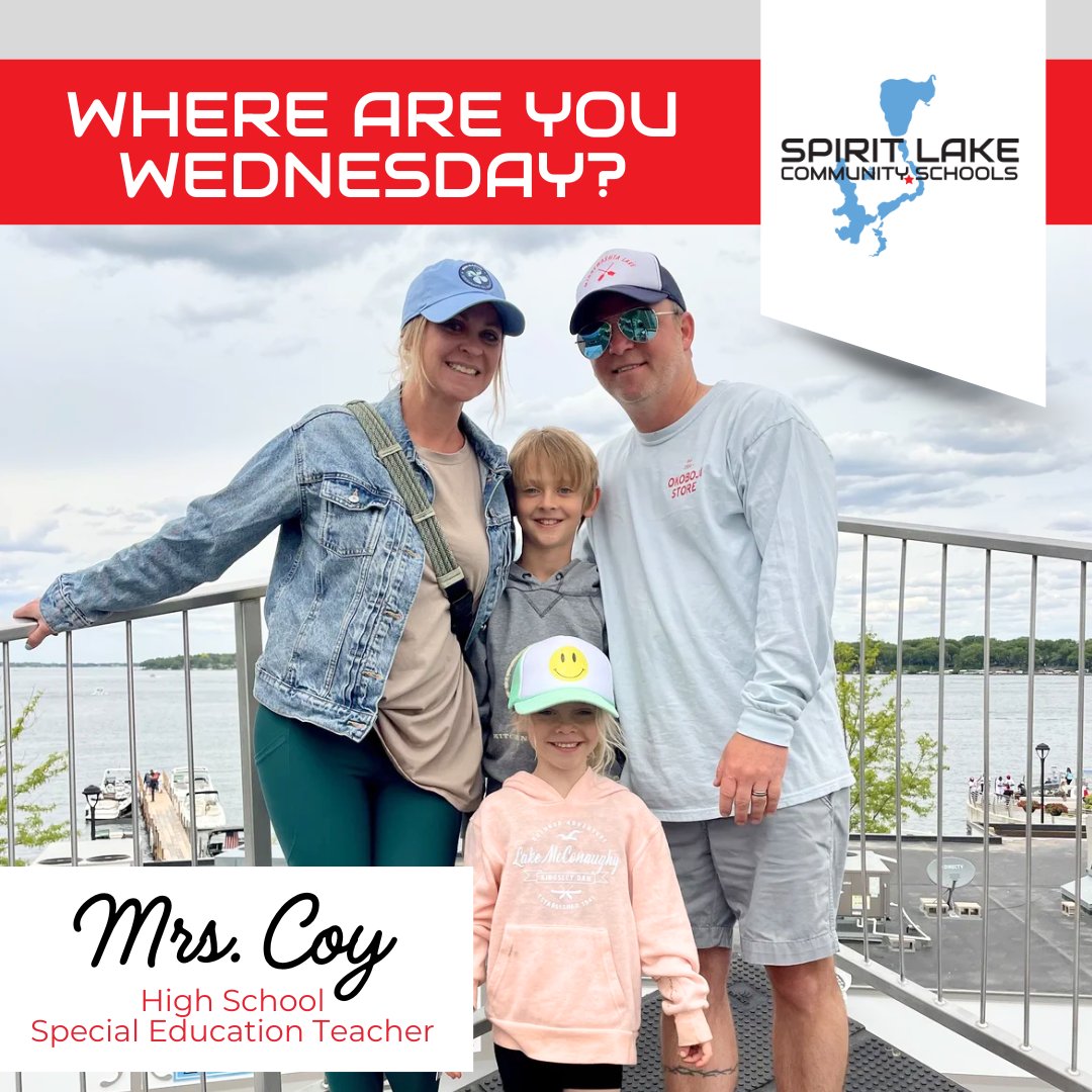 We’re catching up with Mrs. Coy for this week’s #WhereAreYouWednesday! Her family has been enjoying all the fun our lakes area has to offer—including boating, Arnolds Park, T-ball and baseball, the  farmers market, concerts, gardening, fishing, bicycling, , the beach, and more!