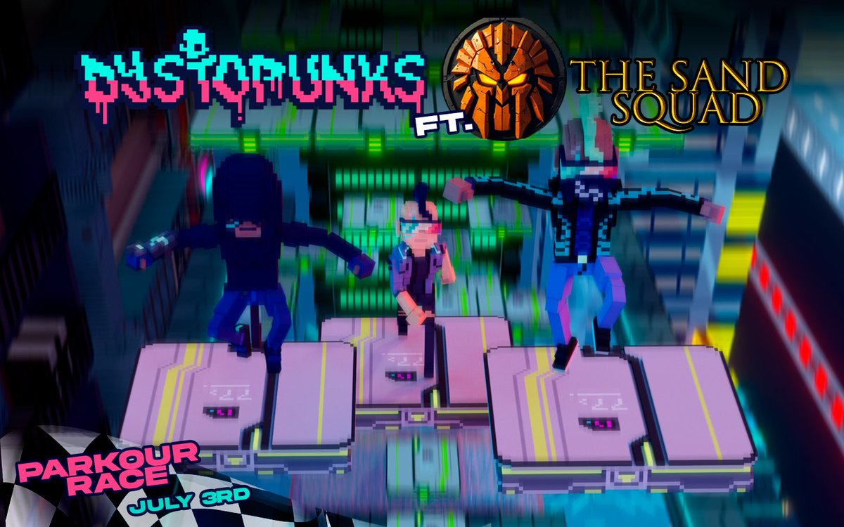 DystoPunks's tweet image. 🎮Get ready for the Ultimate Parkour Race in @TheSandboxGame with @TheSandsquad
🥇🥇🥇🥇🏅
⏳1st, 100 SAND
⏳2nd, 50 SAND
⏳3rd, 30 SAND
Run. Jump. Break the grid!
See you in-game or on the stream.