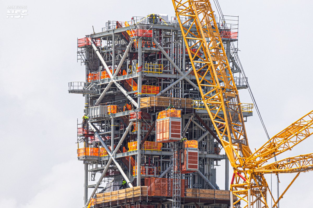 NASA's Mobile Launcher 2 (ML-2), designed and built to support SLS Block 1B, completed stacking earlier this morning with its 10th and final module being lifted into place. 

Now at its full height, work will continue on ML-2's internals and umbilical structures. 

📸 -