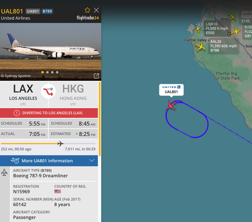 Hey <a href="/flightradar24/">Flightradar24</a> , any idea why this 787 is headed back to Los Angeles. Original destination, Hong Kong.