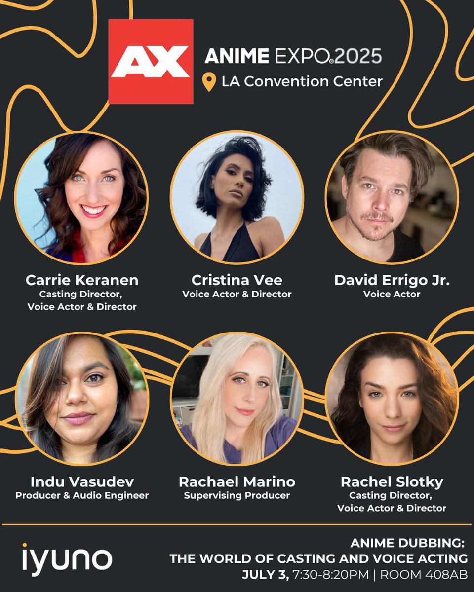 Don’t miss our panel at Anime Expo tomorrow at 7:30 PM! We’ll be diving into the world of casting with the people behind your favorite anime dubs – and the voice actors who bring it all to life. #weareiyuno