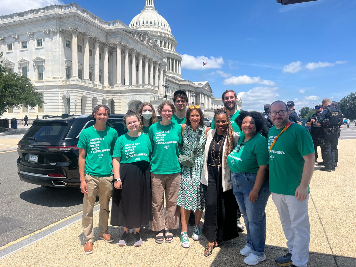 LCVoters's tweet photo. Republicans' Big Ugly Bill will gut clean energy, jack up energy costs, &amp; kill good jobs -- all to fund massive tax breaks for billionaires.

Our team &amp; partners were on the Hill to support @HouseDemocrats leading the charge to defend our communities &amp; oppose this bill. #VoteNo https://t.co/OV0OfTZmmv