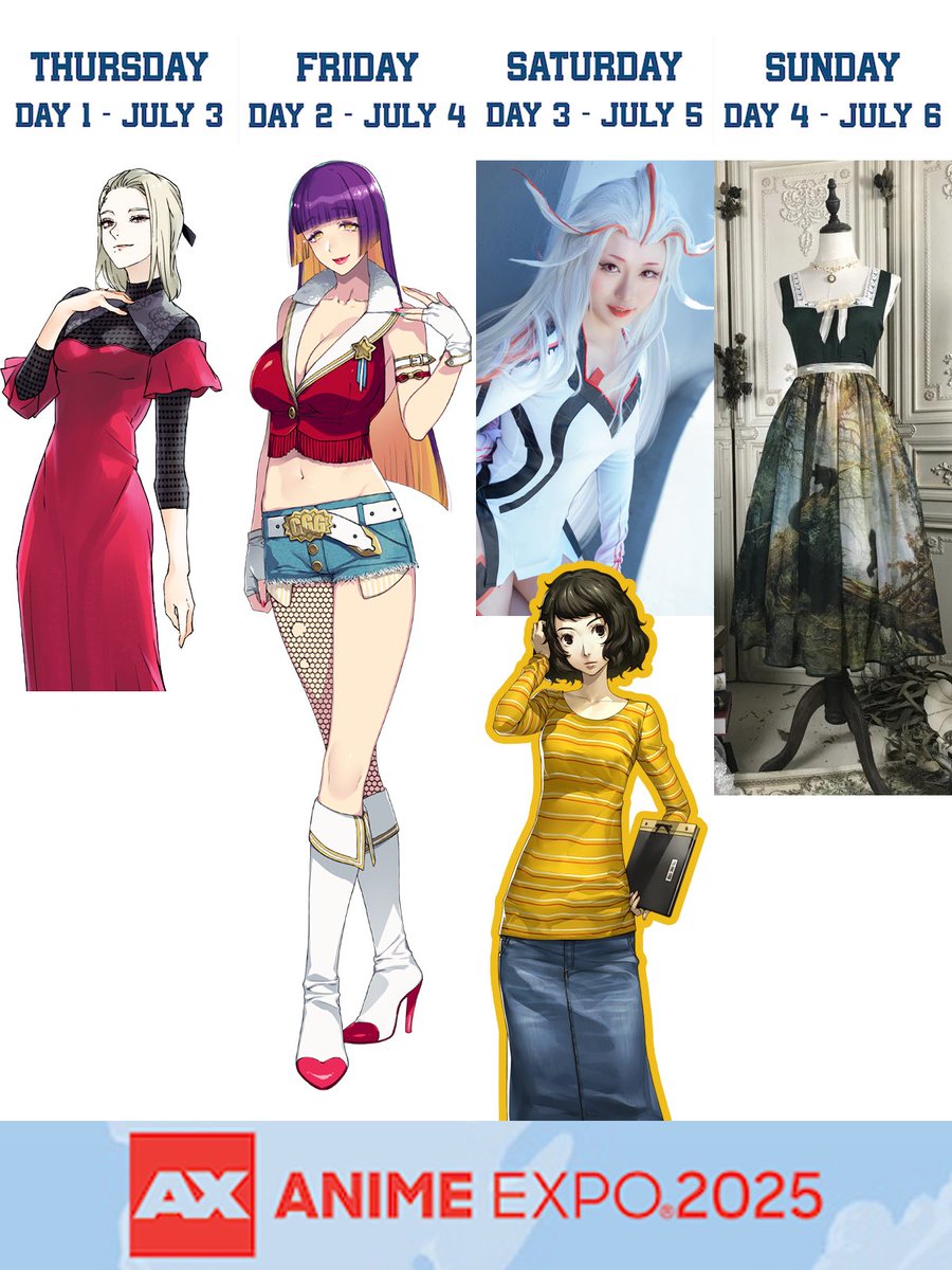 QuartzFanClub's tweet image. #AnimeExpo #AX2025 cosplay lineup!
Lots of uncommon characters.
Feel free to say hi and see you in Aksys Panel and Bustafellows’ booth 😘😘