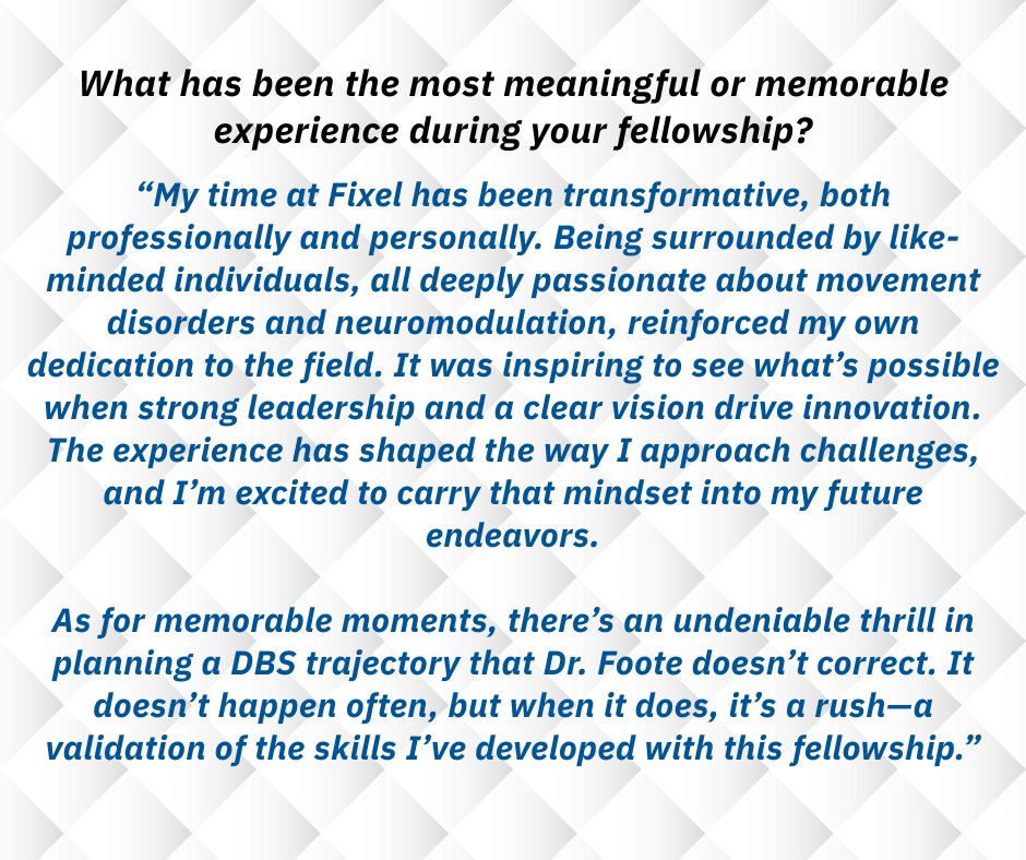 FixelInstitute's tweet image. Dr. Kusyk reflects on his time at Fixel and the advice that’s shaped his journey. He’s heading to Allegheny Health Network with a vision to develop a hub for movement + psychiatric neuromodulation—and to expand access to DBS for OCD.🎉