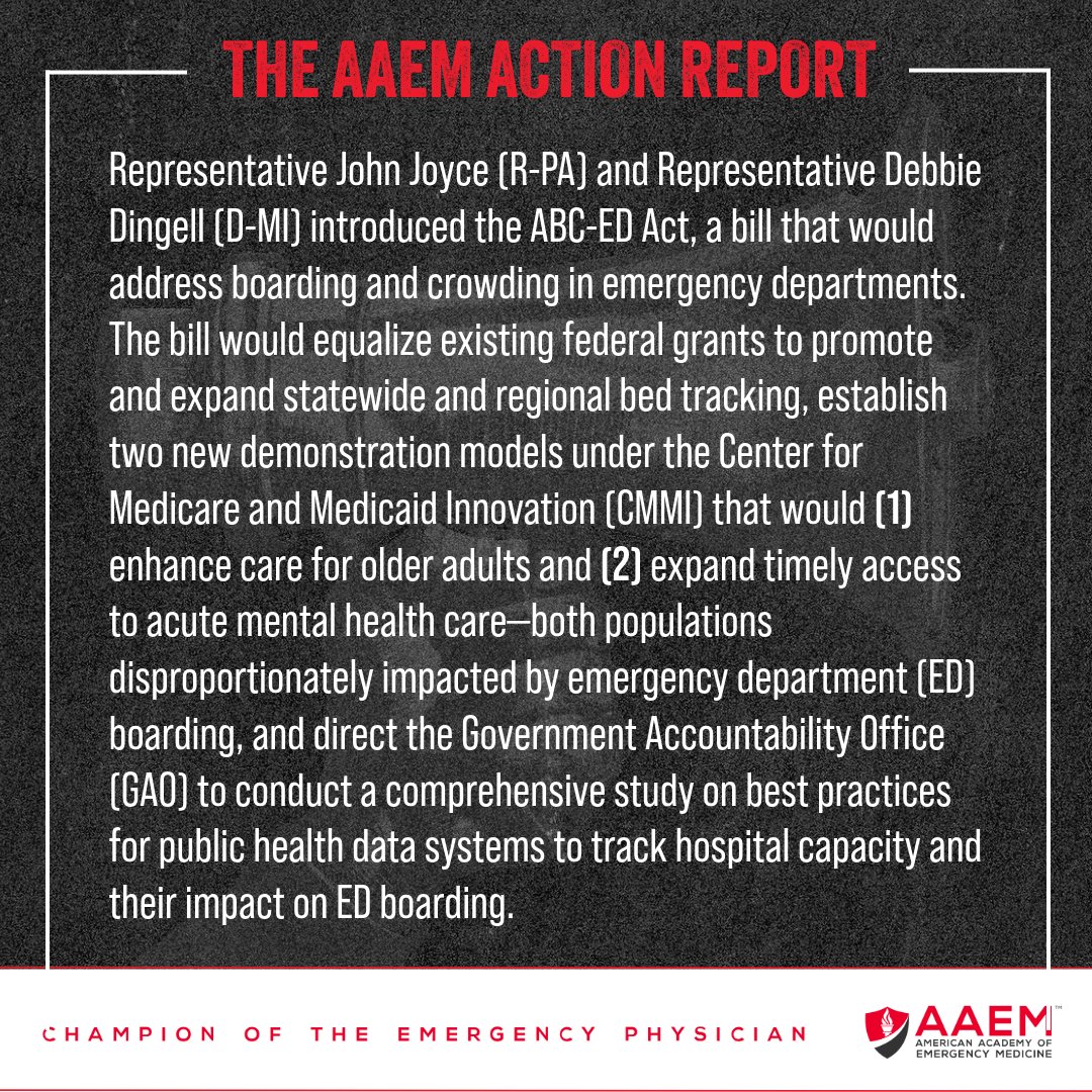 aaeminfo's tweet image. Through bipartisan efforts, the ABC-ED Act (H.R. 2936) has been introduced to address ED boarding and crowding. AAEM proudly supports this bipartisan effort and has sent a letter of support to the bill’s sponsors.

Learn more about our advocacy in action: bit.ly/AAEMaction