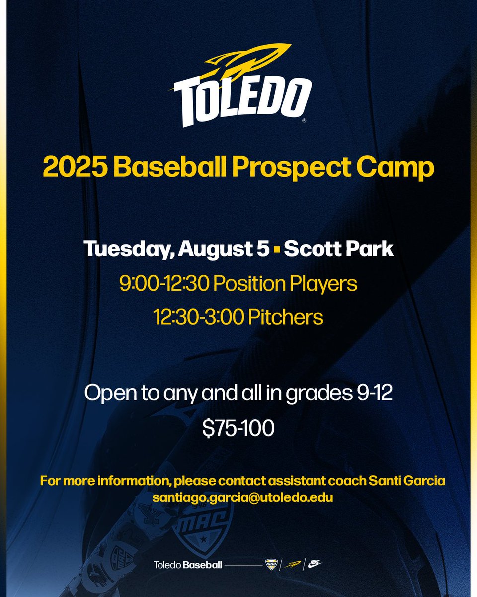 ToledoBaseball's tweet image. Sign up for our 𝟐𝟎𝟐𝟓 𝐏𝐫𝐨𝐬𝐩𝐞𝐜𝐭 𝐂𝐚𝐦𝐩 today!

Any and all interested players in grades 9-12 can join us at Scott Park!

⚾️ tinyurl.com/22o9xu95

#TeamToledo