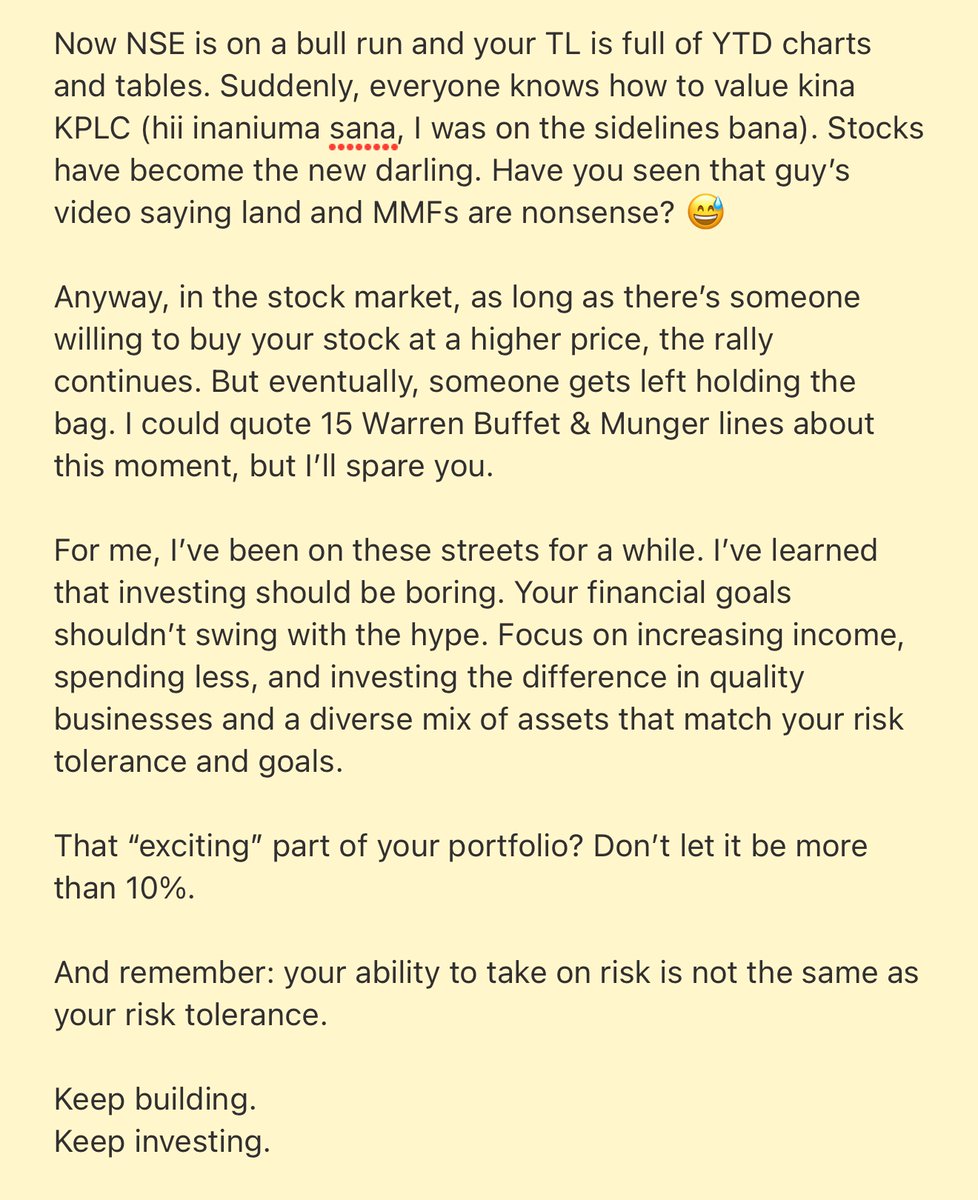 Keep it boring, As long as someone is willing to buy your stock at a higher price, the rally continues

Increase income, spend less, invest the difference in quality businesses &amp; a diverse mix of assets that align with your risk tolerance &amp; goals

Keep building
Keep investing