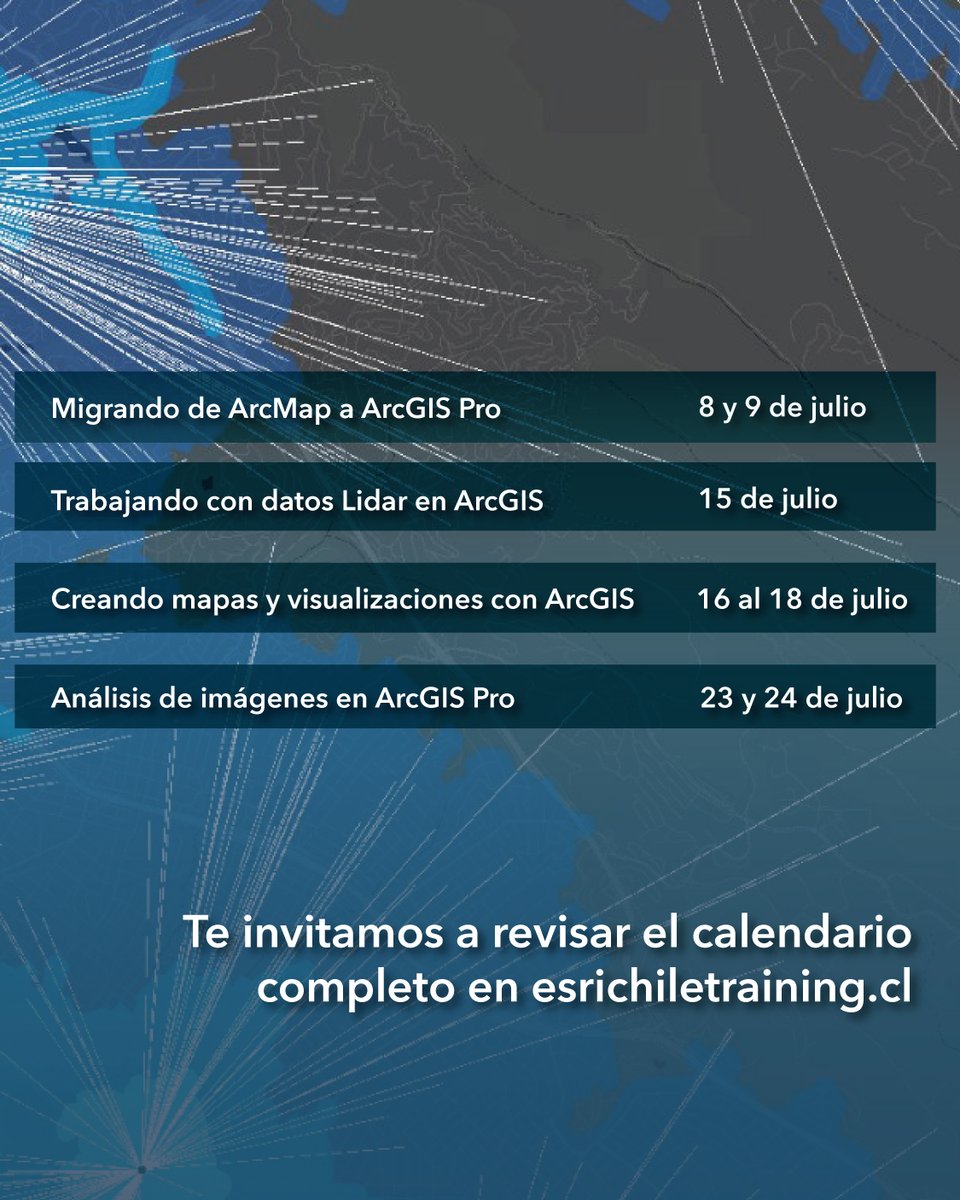 ESRIChile's tweet image. ¡Te invitamos a revisar los cursos destacados de Esri Chile Training para el mes de julio! 💡
Accede al calendario completo 👉 f.mtr.cool/jcjulpltio 🤗
#GIS #Esri #TheScienceOfWhere #CapacitacionesOnline