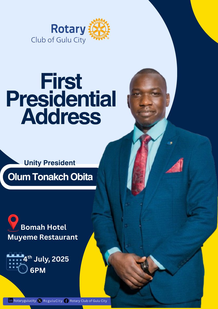 The Rotary Club of Gulu City invites you to fellowship with us.
Friday, 4 July 2025  6:00 – 7:00 pm
Google Meet joining info
Video call link: meet.google.com/qas-temt-eag