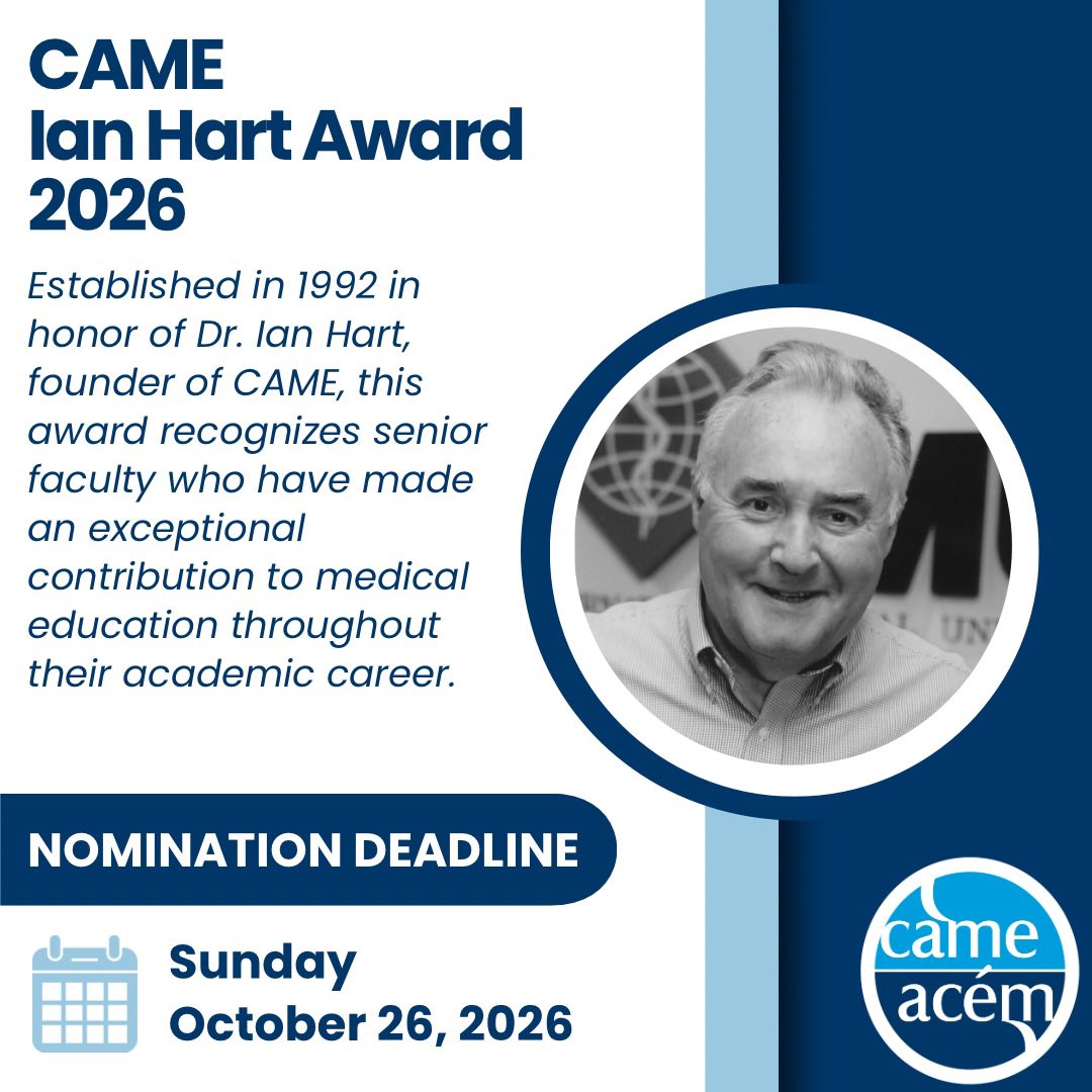Nominations are now open for our 2026  Awards!

Help us celebrate excellence in health professions education by nominating an outstanding colleague, mentor, or team member who has made a meaningful impact.

Ian Hart Award: came-acem.ca/awards/came-ia…