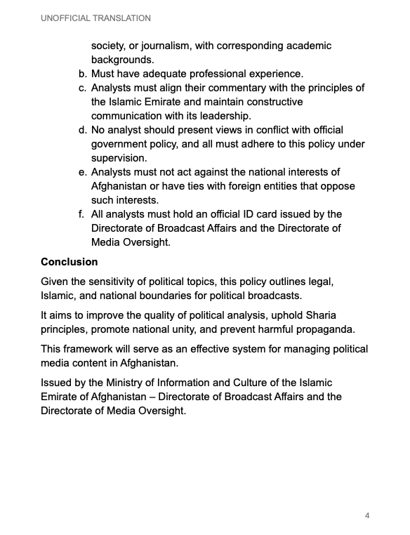Deeply concerned by the Taliban's latest attempt to weaponise the media for political control through a new policy.

The latest guideline, issued by its so-called moderate Ministry of Information and Culture, mandates that TV and radio stations may only produce talk shows under