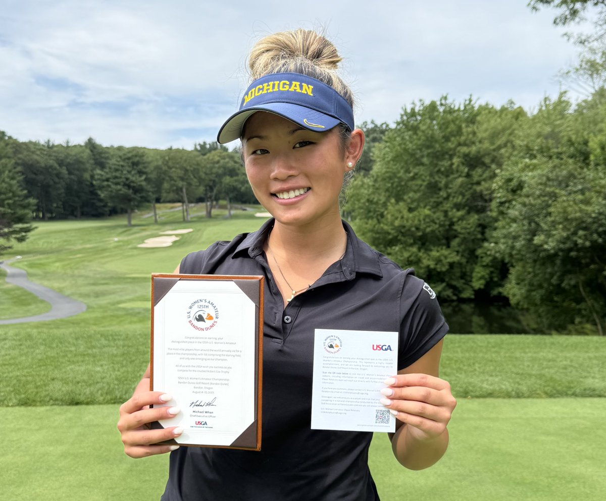 With a 72 (+2) at the Pine Brook CC, Grace Wang has qualified! She will be in the field at the @usga Women's Amateur at Bandon Dunes (Aug. 4-10).

Scoring: myumi.ch/79X4r

#GoBlue