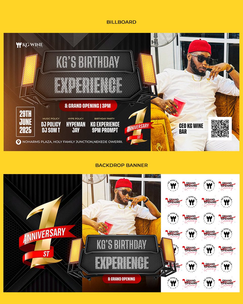 Three celebrations. One bold design. ✅

KG Wine’s 1-year anniversary, grand opening, and birthday. All in one day!

Branded to match the moment, down to the last detail.

Got something big coming? Let’s design it right.

#design #EventBranding #VisualsThatSpeak