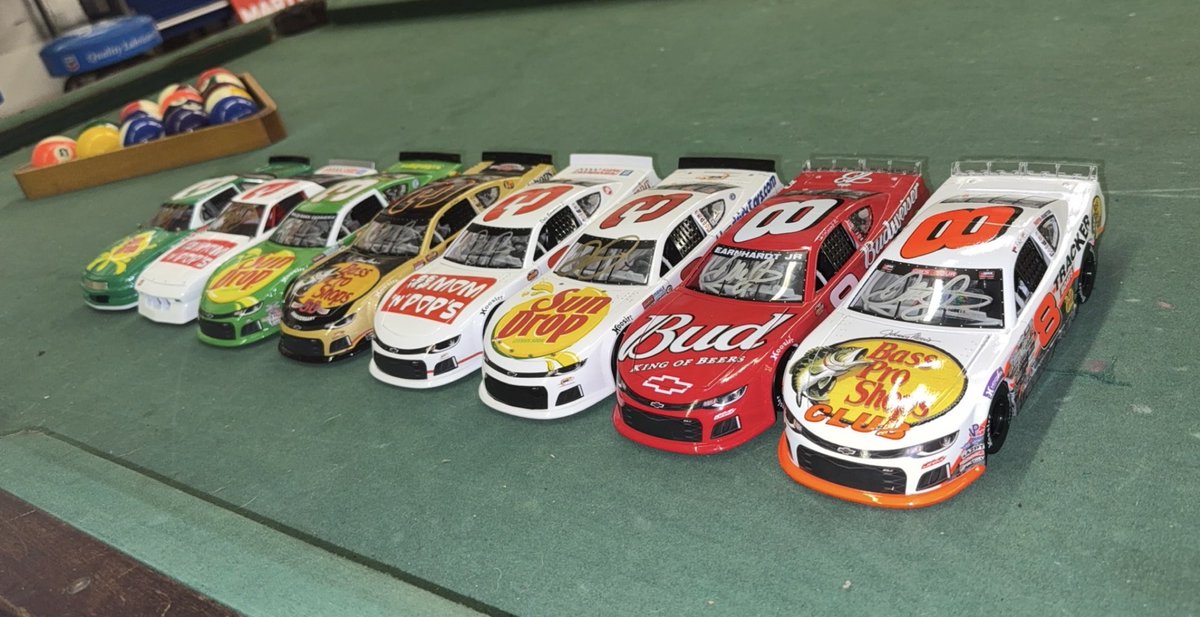 The <a href="/DaleJr/">Dale Earnhardt Jr.</a> late model collection keeps growing 🏁 just gotta add the white 3 Bass Pro car and the 1997 Goodwrench car!