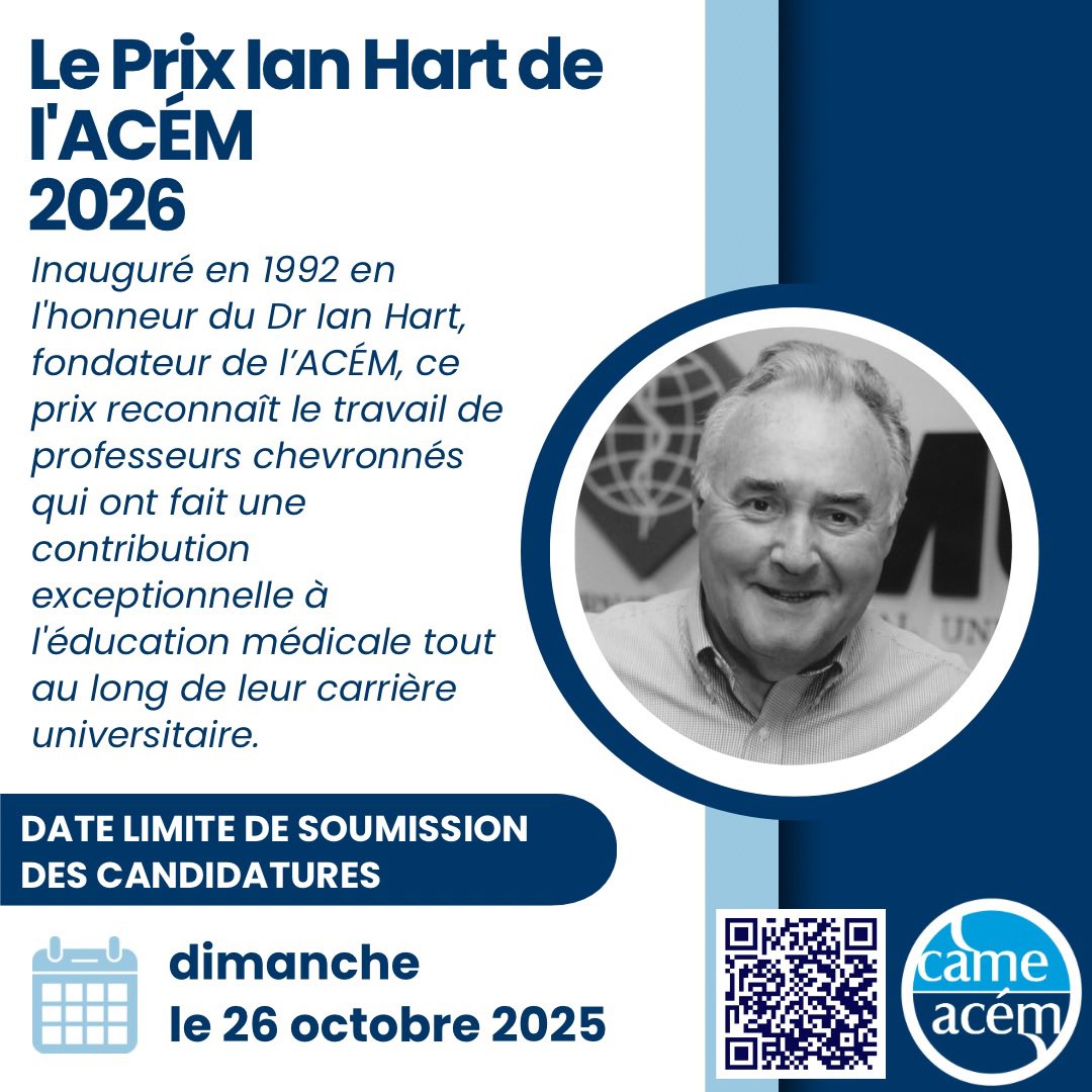 Les mises en candidature sont maintenant ouvertes pour notre cycle de prix 2026!

Ne manquez pas cette occasion de mettre en lumière celles et ceux qui inspirent, dirigent et élèvent notre communauté.

Prix Ian Hart : came-acem.ca/awards/came-ia…