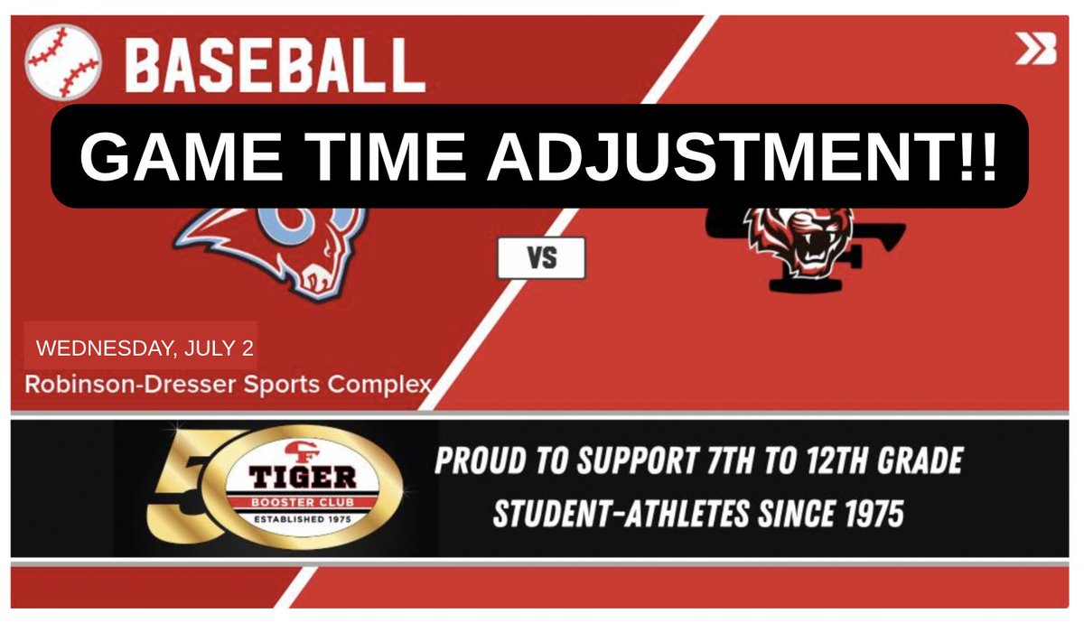 TODAY'S FIRST BASEBALL AGAINST DUBUQUE SENIOR will start at 5:30pm. Note, this game will pickup from the rain delay last week. Second game should begin at 7pm. Go Tigers!