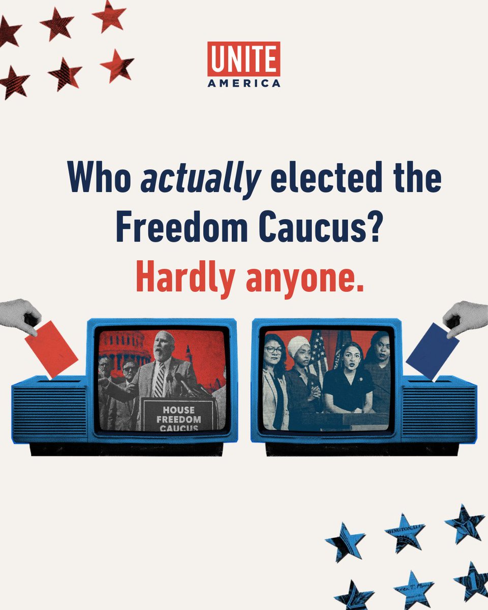 uniteamerica's tweet image. Same story, different week...
The House @freedomcaucus is once again holding up President Trump's #BigBeautifulBill
But here's the catch: These factions might be loud — but they’re even less representative of American voters than Congress as a whole.
Who actually elected the…