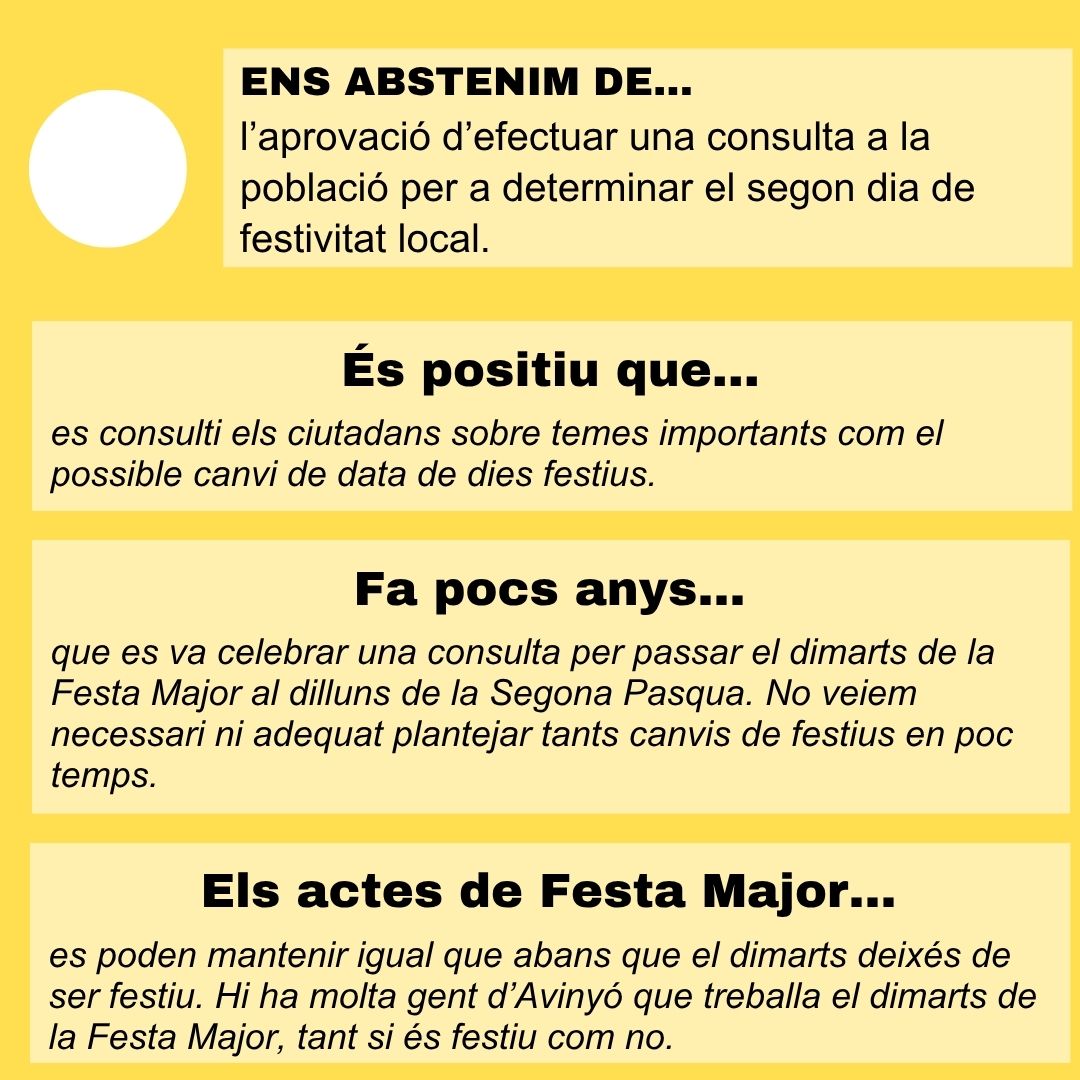 🟡 Dimecres 25 de juny es va celebrar una sessió extraordinària del Ple de l'Ajuntament .
.
👉🏻 Llisca les imatges per conèixer la nostra posició dels punts que es van sotmetre a votació.
.
📽️ Pots tornar a veure el Ple al Youtube de l'Ajuntament.
.
#avinyo #ple